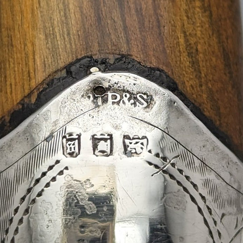 1922年 英国アンティーク 紳士用ステッキ 茶軸 純銀装飾 曲がりハンドル 92cm